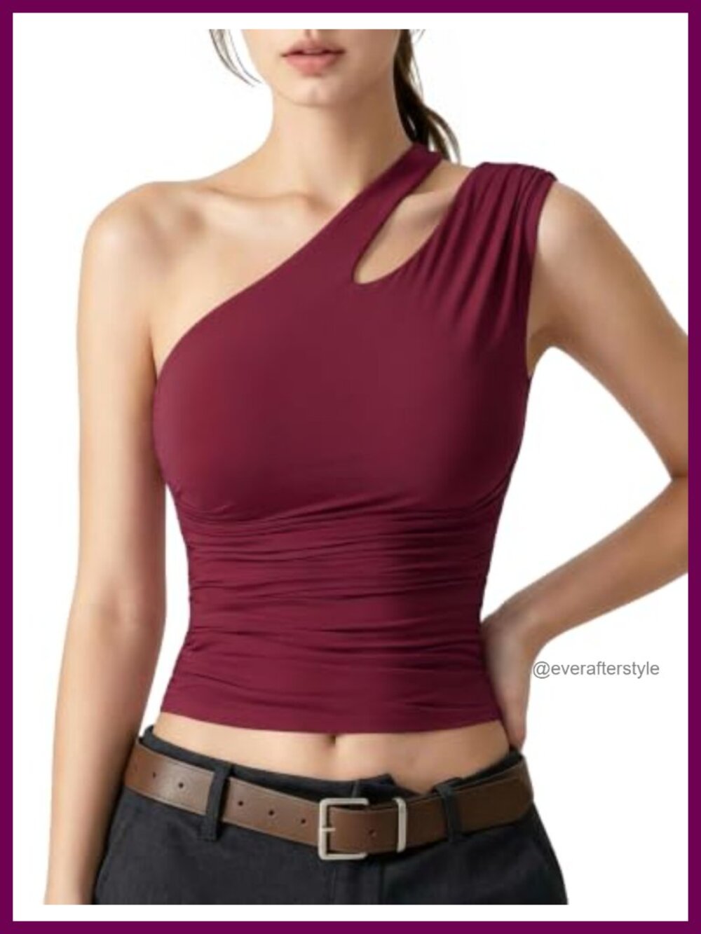 Womens One Shoulder Tank Top Double Lined Cut Out Ruched Slim Crop Tee